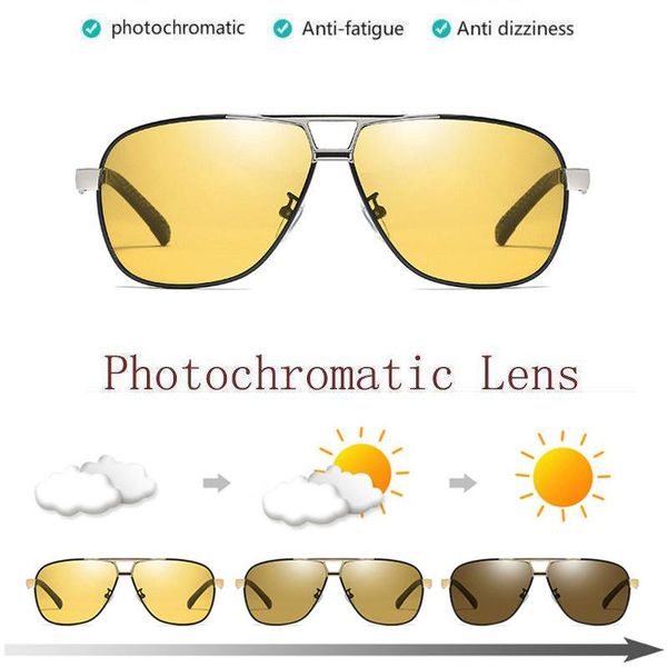 

sunglasses polarized pochromic night vision mens gold silver black frames outdoor driving fishing transition chameleon lens, White;black