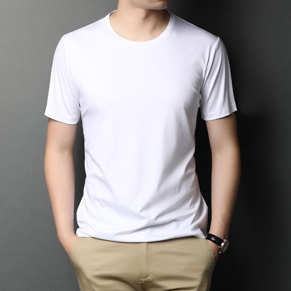 

men's round-necked short-sleeved t-shirt half-sleeve mercerized cotton silk jacket t-shirts, White;black