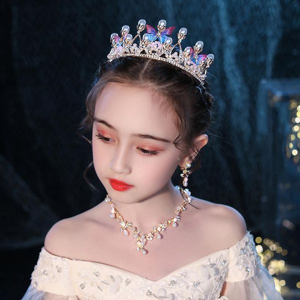 

hair clips & barrettes gold color tiaras and crowns butterfly pearls crystal women princess diadems handmade children crown pography party f, Golden;silver