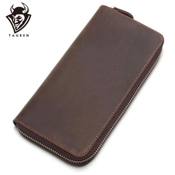 

wallets tauren genuine leather men zipper vintage crazy horse cow man purse male casual clutch bag1, Red;black