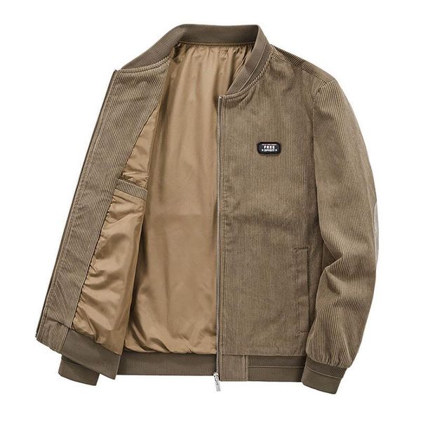

men's jackets mcikkny men vintage corduroy spring autumn stnad collar baseball outwear coats solid color, Black;brown