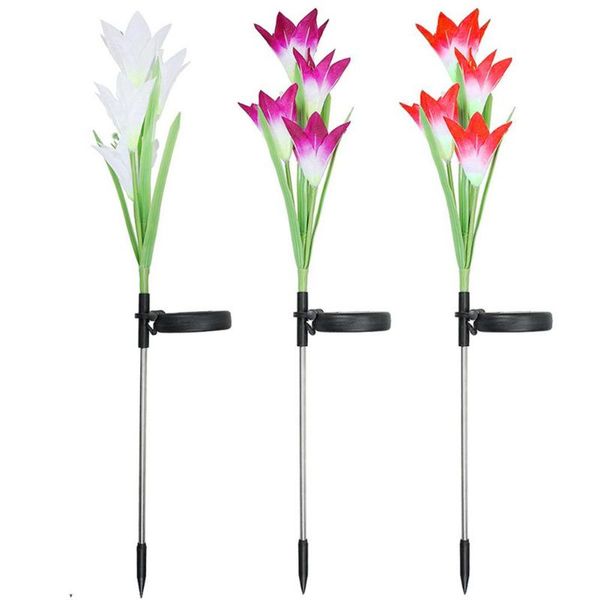 

3pcs 4leds simulate greenish lily flower shape color gradient solar lawn lamp lamps