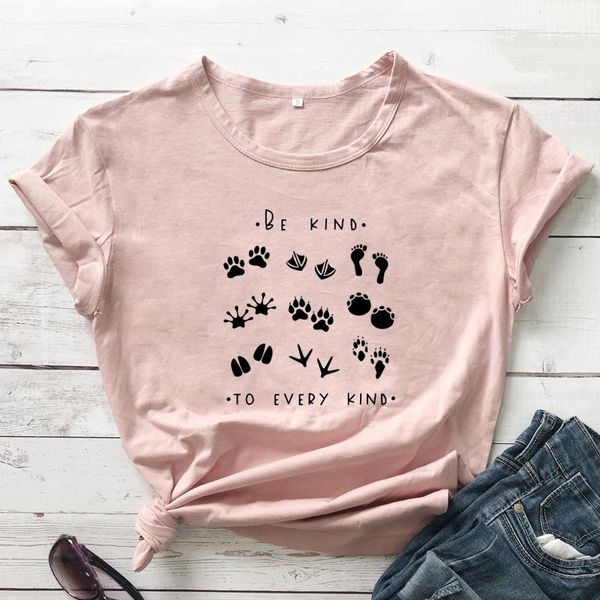 

women's t-shirt be kind to every animal footprint funny women graphic vegan tee cute vegetarian kindness tshirt camiseta, White
