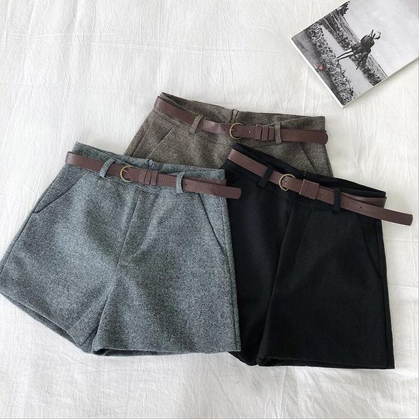 

women's shorts women fashion casual ladies autumn winter korean high waist a-line belts short female slim safari style streetwear pants, White;black