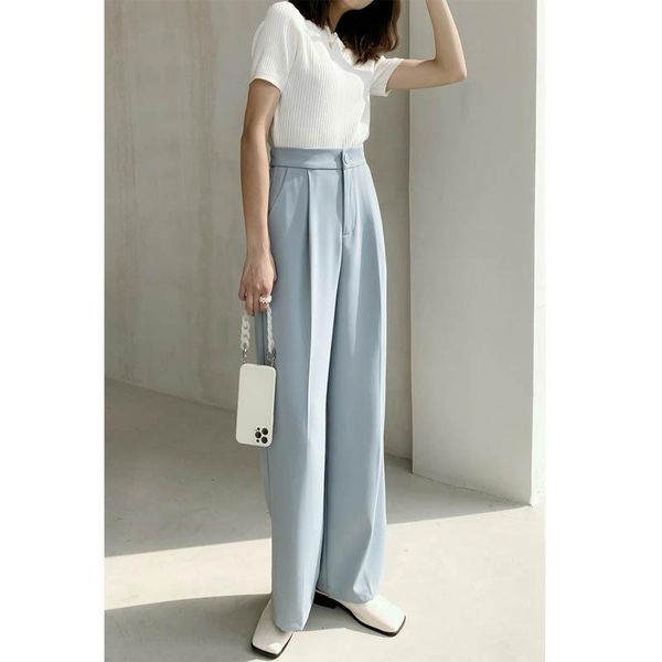 

spring summer women casual high waist long pants female trousers outwear stright wide leg women's & capris, Black;white