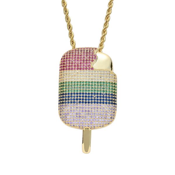 fiore Diamante Zircone cubico Arcobaleno Gelato Collana Set di gioielli Bling Oro 18 carati Girasole Collane con ciondolo Gioielli hip-hop Catena in acciaio inossidabile per donna Uomo