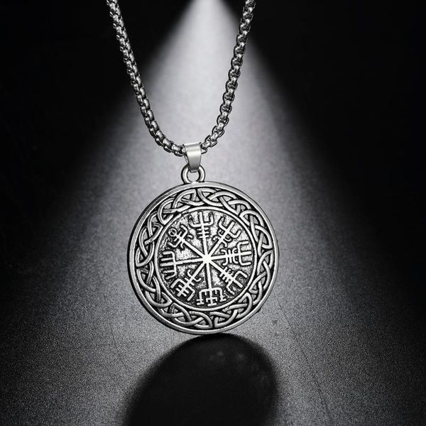 

pendant necklaces eueavan 10pcs nordic viking compass necklace slavic jewelry gift for men zinc alloy material, Silver