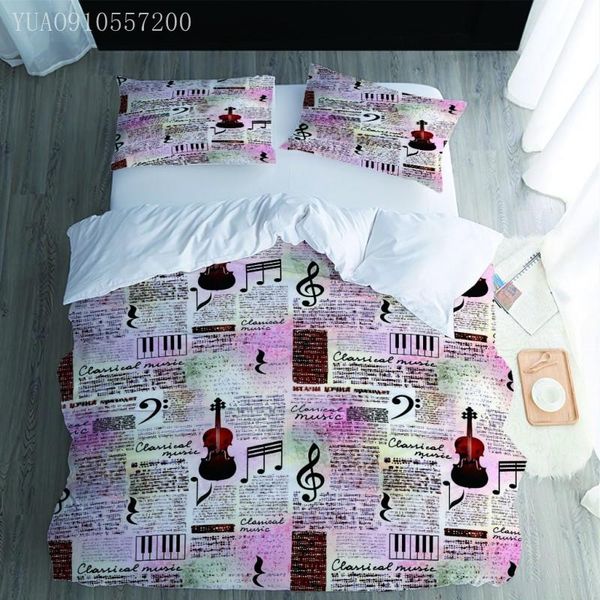 

bedding sets digital printing set music violin notes duvet cover for kids children pink quilt single  king size