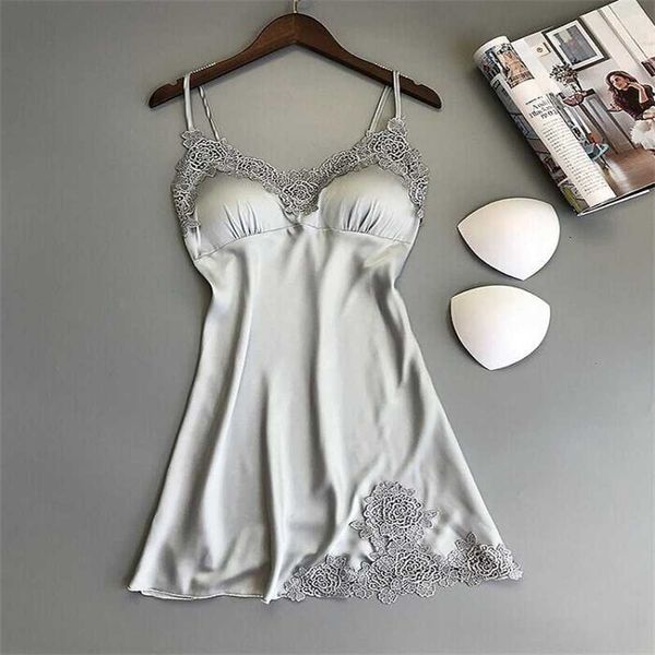 

summer open back high-end women's hollow silk like pajama sling production of ice brassiere lace 211203, Black;white