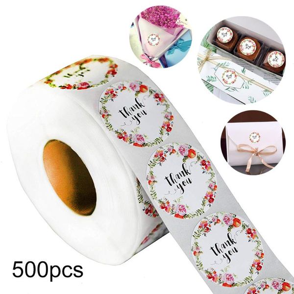 

gift wrap floral thank you sticker labels round 500 stickers per roll for appreciation, wedding favors, birthdays, baby shower