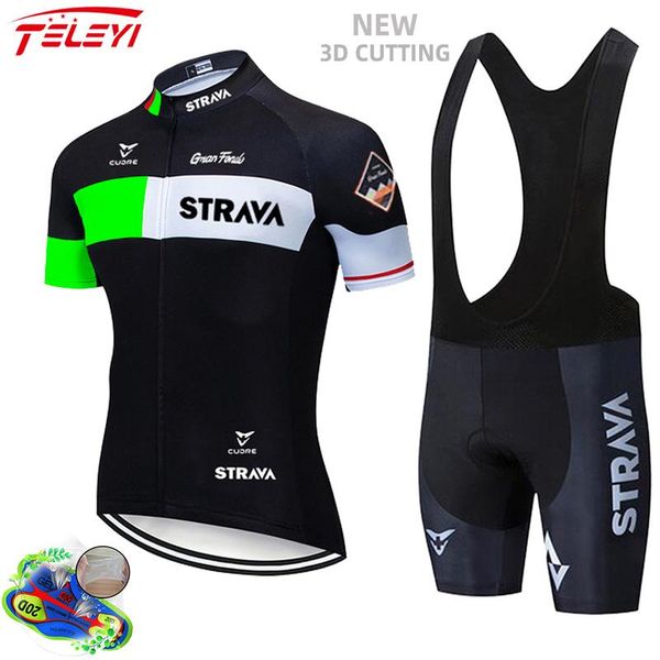

racing sets 2021 strava green cycling clothing men set bike breathable anti-uv bicycle wear/short sleeve jersey, Black;blue