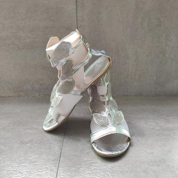 

zipper ankle rhinestone slides sandals women's crystal open shoes toe female size fashion 35-43 butterfly flats woman slippers khhf, Black