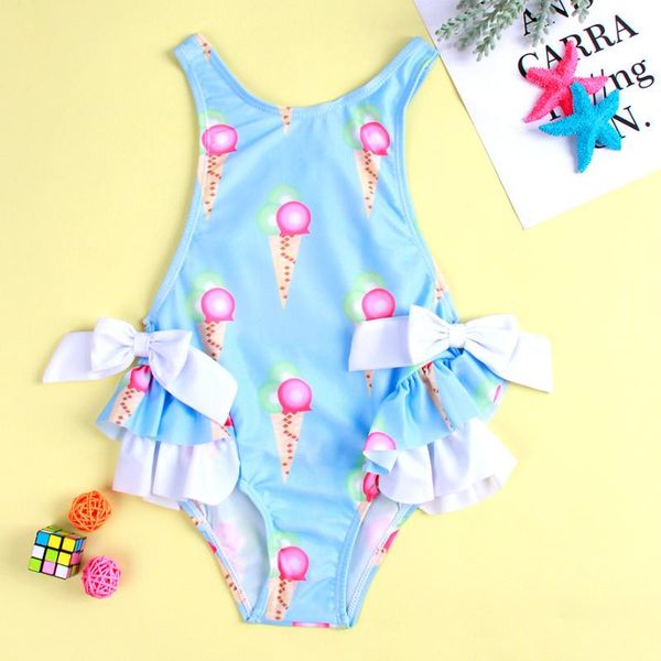 

one-piece suits girl one piece swimsuit baby blue swimwear child backless bathing suit cute bow ruffle beachwear infant triangle bikini 3-8y