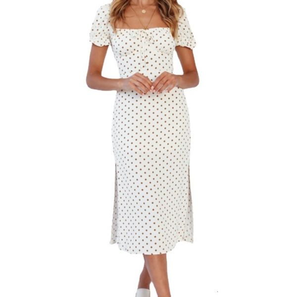 

spring / summer 2021 short sleeve lace up open back polka dot split s, Black;gray