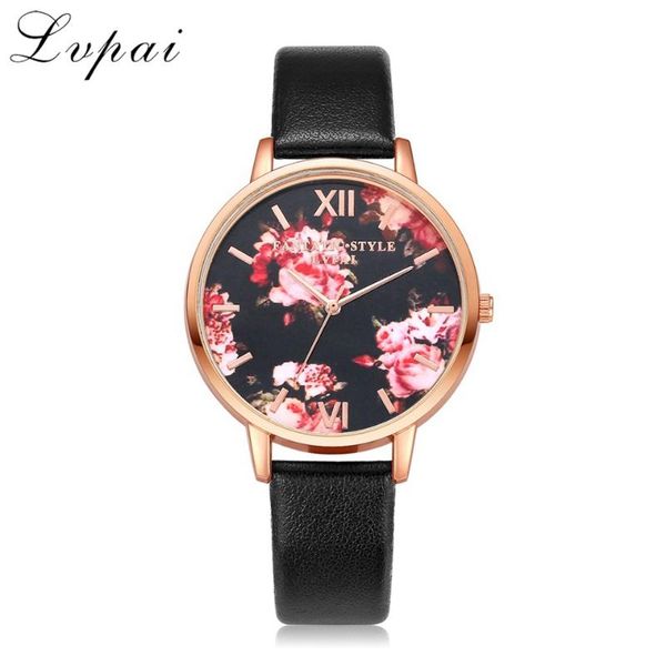 

wristwatches lvpai rose gold dress watches flowers leather fashion women luxury quartz watch clock, Slivery;brown