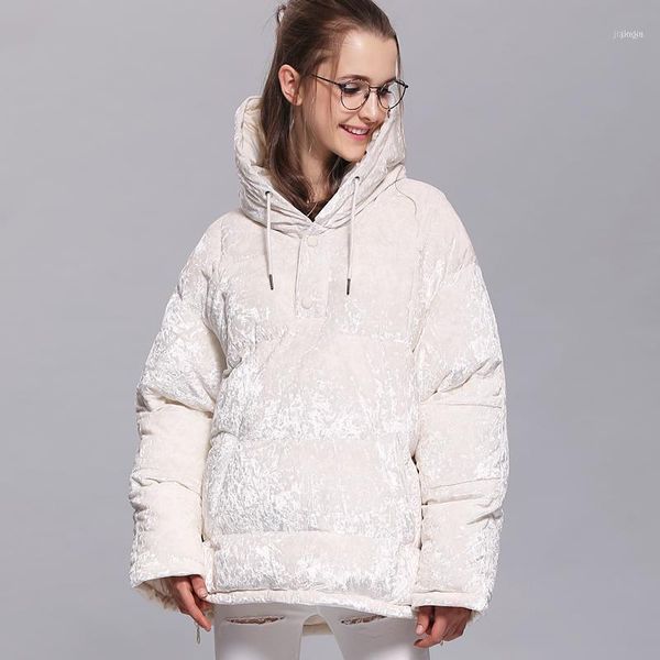 

women's down & parkas winter women velour jacket fashion thick warm plus size pullover hooded parka female korean brand solid color coa, Black