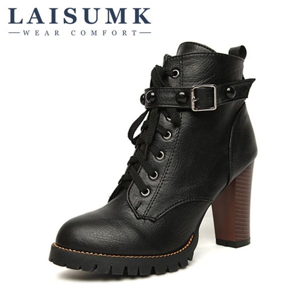 

boots 2021 laisumk winter women black high heel buckle gothic punk ankle motorcycle