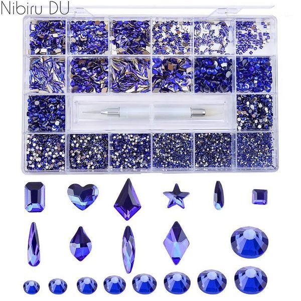 

wholesale nail art rhinestone set multi shape crystal flatback non fix glass diamond sapphire fancy decoration 10920pcs1, Silver;gold