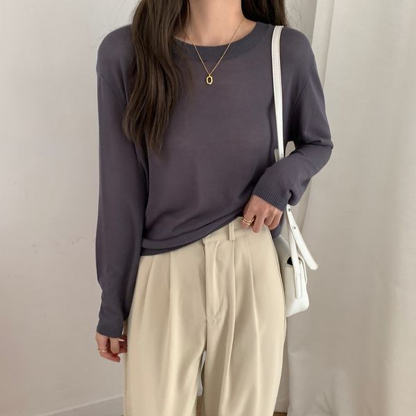 

women's sweaters hzirip women's sweater for fall, vintage solid color, round collar, sunscreen, , chic, casual, knitted or crochet, White;black