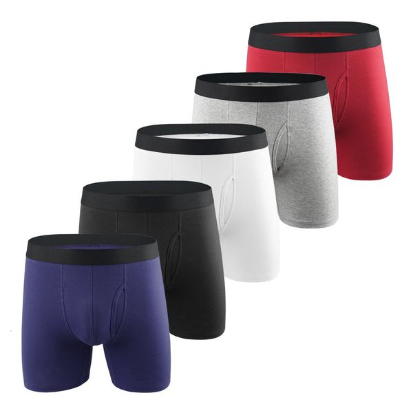 

pure cotton men's boxer underwear extended open style sports solid color, Black;white