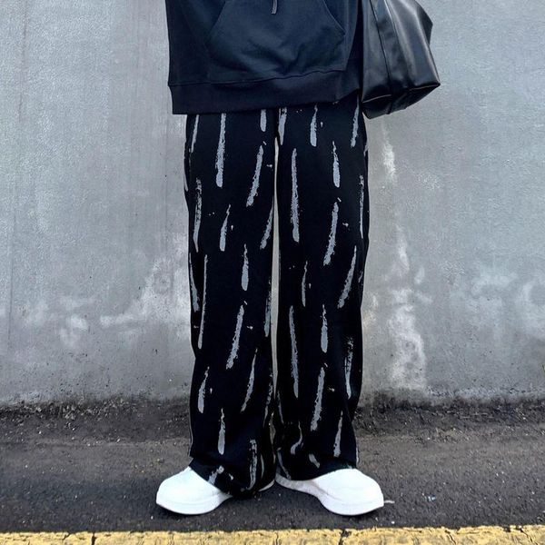 

wide leg pants men's autumn and winter korean high street graffiti straight lovers loose waist bf show thin leisure women's & capr, Black;white
