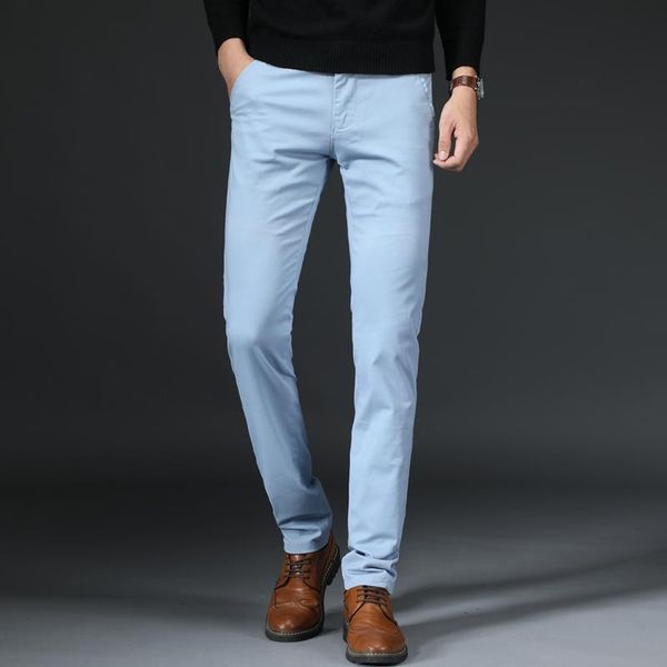 

men's pants 2021 summer and autumn brand cotton stretch slim straight classic style business casual men's fitted trousers, Black