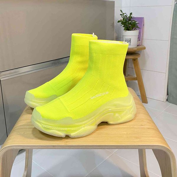 

2021 autumn winter paris home jelly bottom middle tube elastic orcent short boots knitted socks and sho, Black