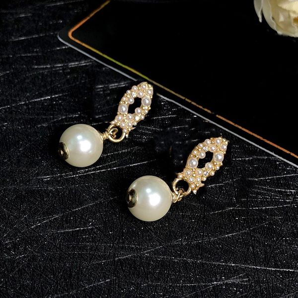 

women's stud designer earrings classic letter logo c 925 silver pearl pendant earring advanced gift l2-006, Golden;silver