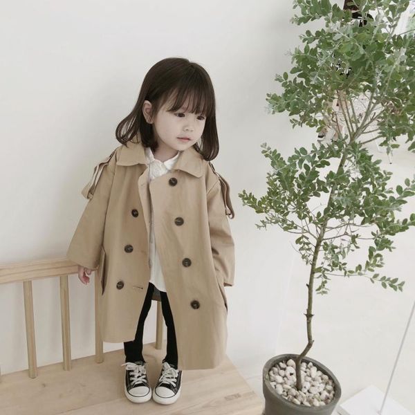 

jackets 2021 autumn fashion kids girl trench coats long sleeve baby outerwear children clothing england style girls windbreaker, Blue;gray