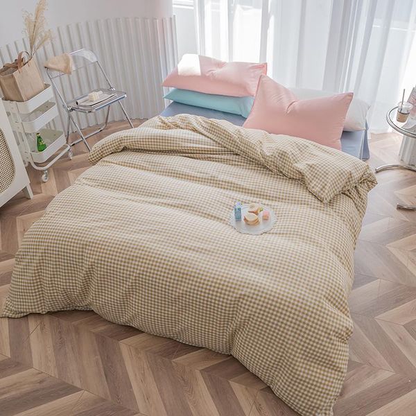 

bedding sets camel color plaid boys fashion solid duvet cover bed sheet pillowcases bedclothes twin full  size 3/4pcs