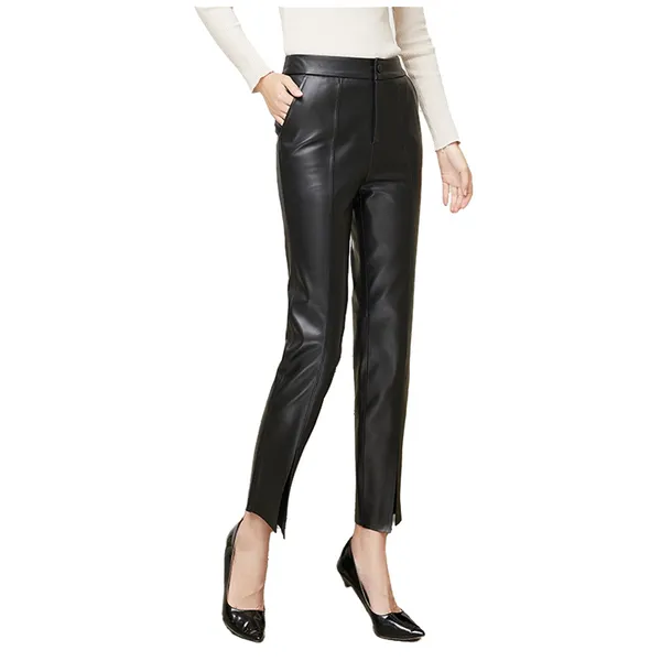 

women's pants & capris leather 2021 autumn winter high waist sheepskin ol show thin casual straight, Black;white