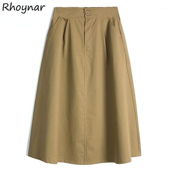 

skirts women elastic waist solid empire vintage a-line simple 4 colors oversize fashion all-match summer soft thin mujer faldas, Black