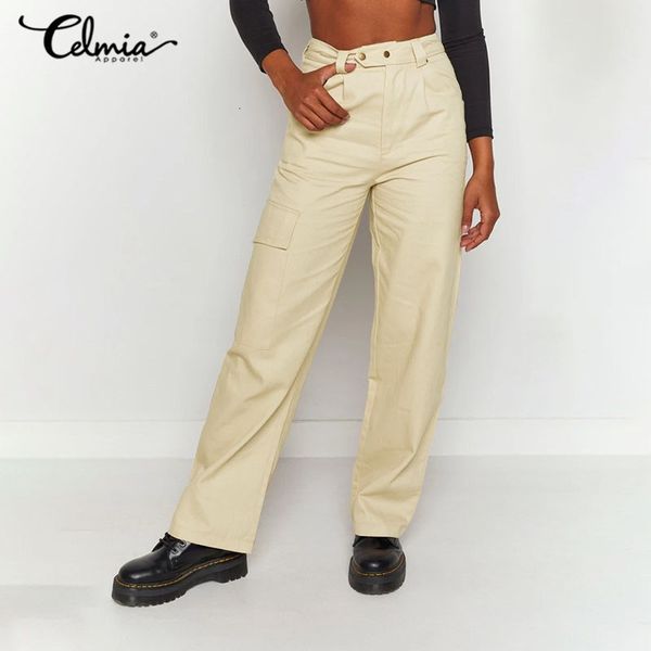 

capris celmia fashion solid cargo pants women's casual loose streetwear trousers female pockets suti pantalon 2021 spring work pant 5xl, Black;white