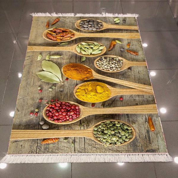 

else wood spoon on green red orange spices 3d print microfiber anti slip back washable decorative kilim kitchen area rug carpet carpets