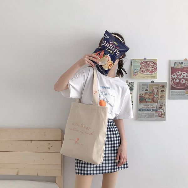 

evening bags women canvas shoulder bag letters print shopping eco cotton linen shopper cloth fabric tote for girls large handbag