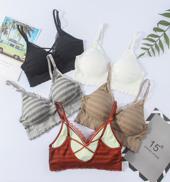 

women's striped tube lace wire bra sports comfortable underwear 2021 bustiers & corsets, Black;white