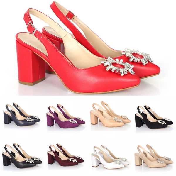 

stiletto shoes buckled sandals women pumps fashion short thick heels pointed toe wedding ladies daily sothe ss-1028g dress, Black