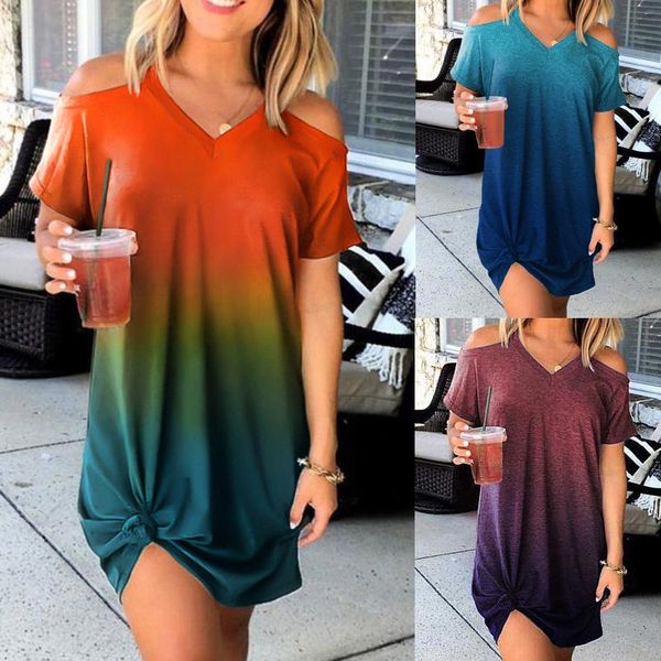 

casual dresses for women 2021 summer fashion gradient color dress ladies off shoulder knee-length femme robe, Black;gray