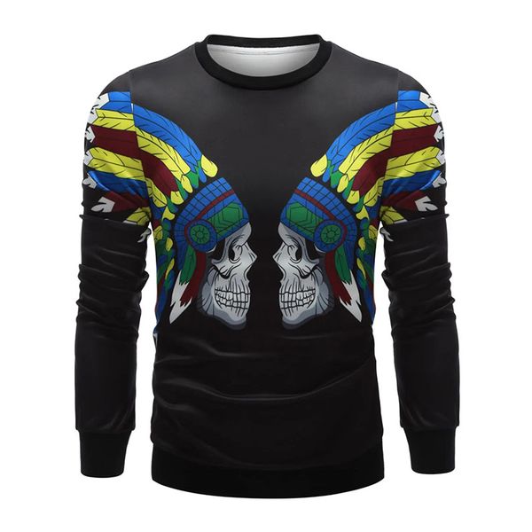 

halloween men's long-sleeved round neck skull pullover t-shirt, Black