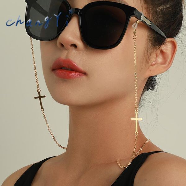 

sunglasses frames changyi bohemia 2021 trend symmetry cross glasses hanging chains women mask chain fashion jewelry nonslip metal, Silver