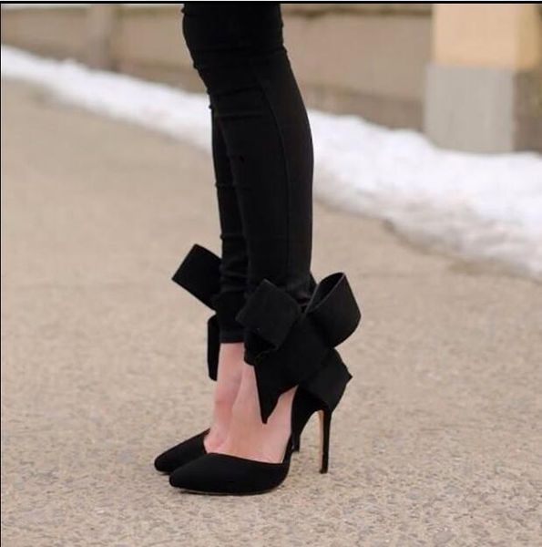 

dress shoes 2021 woman european and american pointed bow high heels women's large size 43, Black