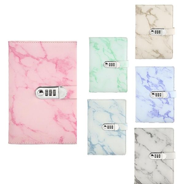 

notepads marble texture journal writing notebooks with combination lock personal travel diary office notepad agenda, Purple;pink