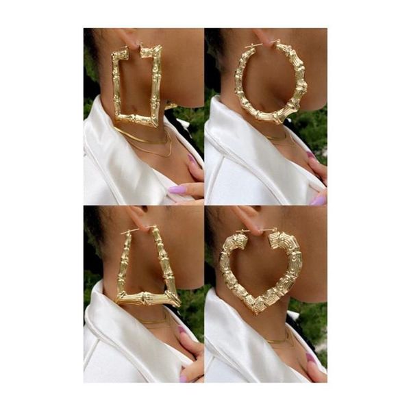

hoop & huggie big bamboo gold dook knocher earrings hip-hop oversized 90s geometric shape for women's fashion jewelry, Golden;silver