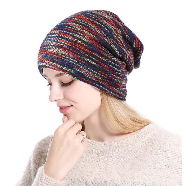 

beanie/skull caps autumn winter hats for women striped knitted beanie warm skullies pure color cotton men gorras hombre 2021, Blue;gray