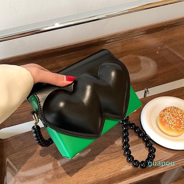 Bolsos de noche 3D diseño en forma de corazón bandolera para mujer monederos y bolsos de mano bolso de hombro de lunares cadena de perlas embrague femenino