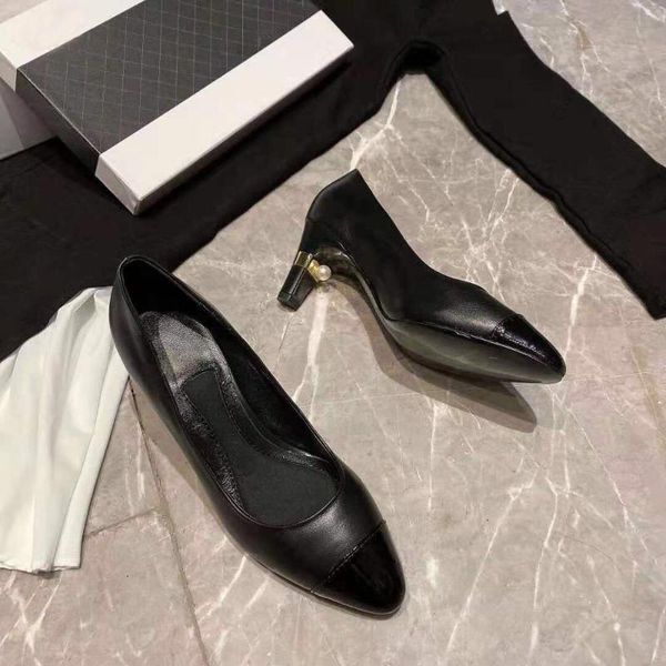 

dress shoes 2021 women's high heels bride party mid heel pointed toe shallow mouth boat wedding office lady, Black