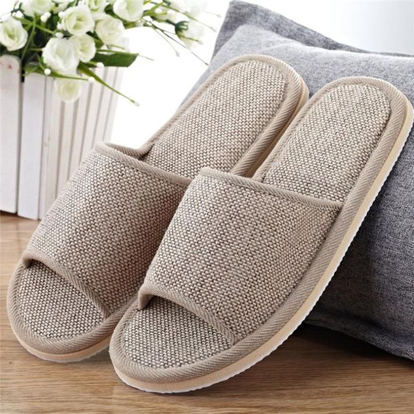 

womens mens couples casual home slippers linen indoor floor flat shoes sandals massage women pantoffels dames a40, Black
