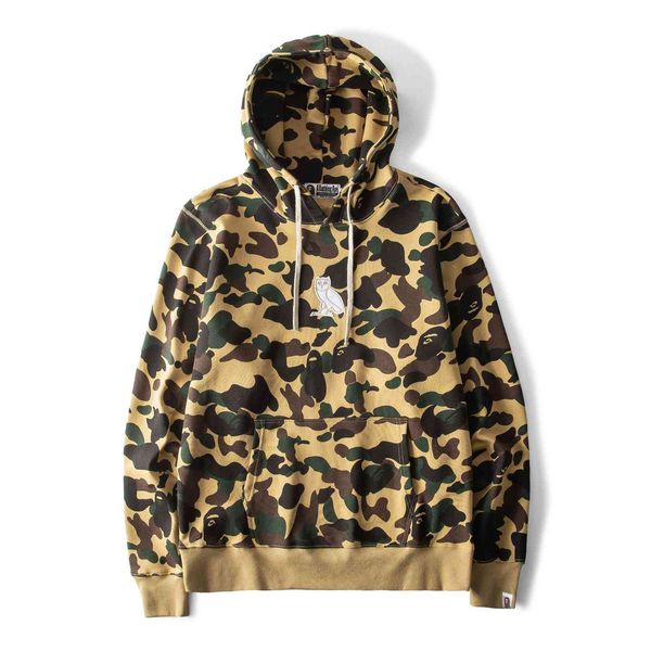 

hoodies trendy camouflage embroidered owl pullover hoodie sweater, Black