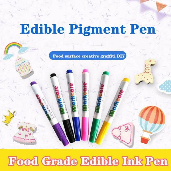 

edible pigment pen diy drawer color pencils markers cake biscuit cookie painting decorating tool bake accessories #r30 highlighters, Black;red