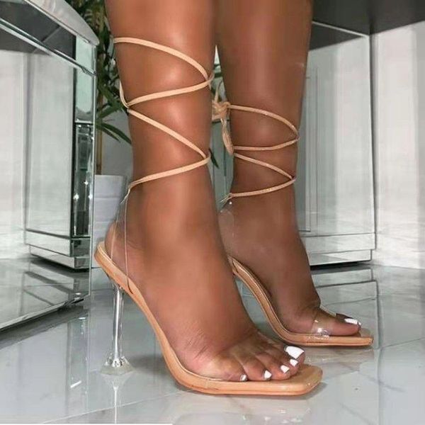 

summer pvc transparent ankle cross strap high heels shoes women sandals peep toe party female ladies woman sandalias, Black